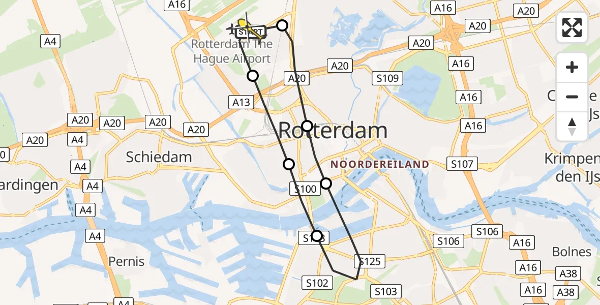 Routekaart van de vlucht: Lifeliner 2 naar Rotterdam The Hague Airport, Brandenburgbaan