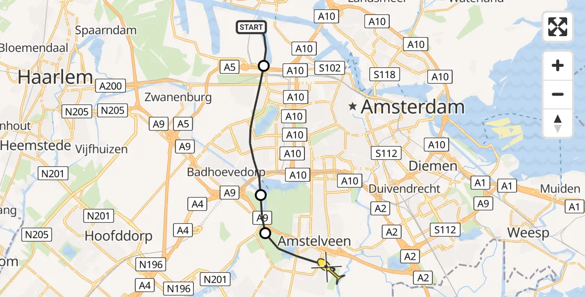 Routekaart van de vlucht: Lifeliner 1 naar Amstelveen, Kringloop