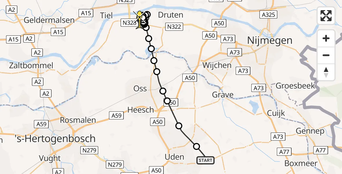 Routekaart van de vlucht: Politieheli naar Beneden-Leeuwen, Nijverheidsstraat