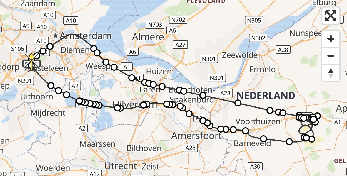Routekaart van de vlucht: Politieheli naar Schiphol, Halim P.K. straat