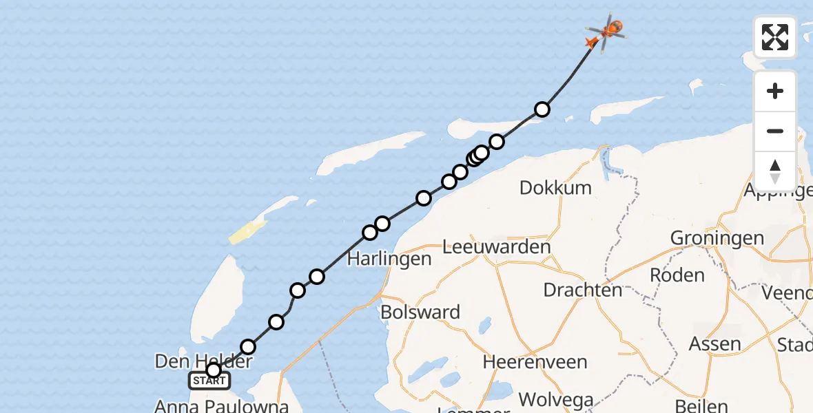 Vluchtroute Kustwachthelikopter Vliegveld De Kooy - , 04 januari 2026, 04:10