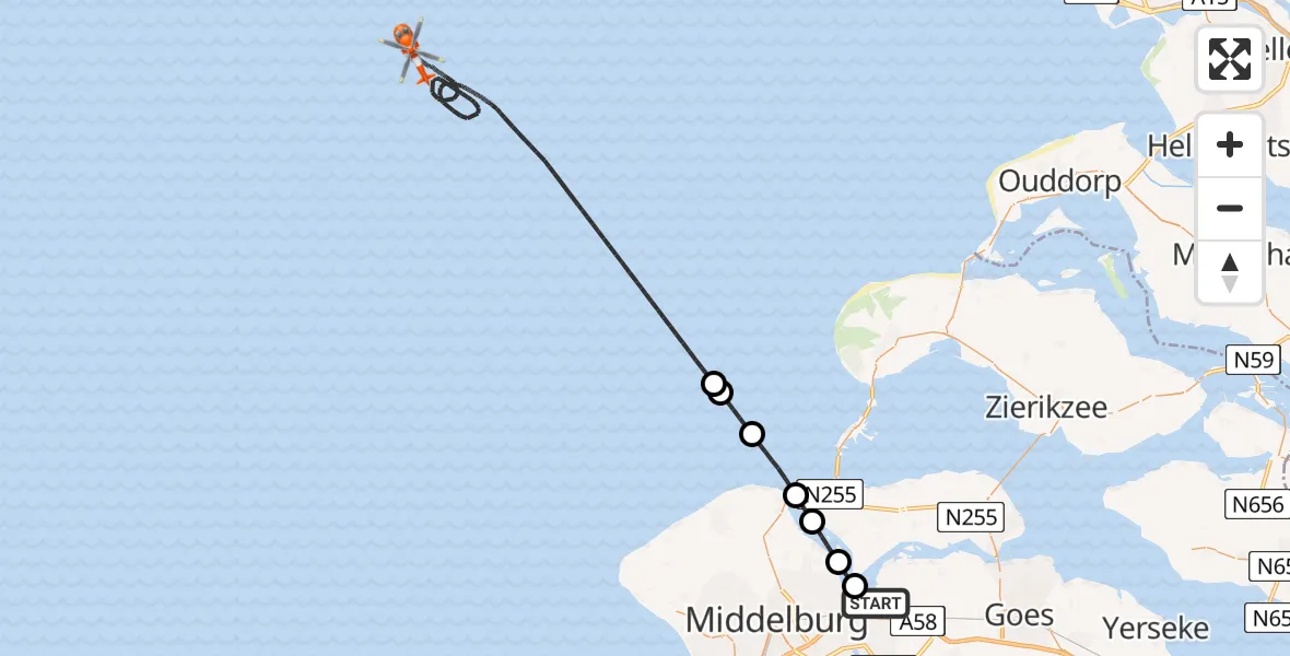Vluchtroute Kustwachthelikopter Vliegveld Midden-Zeeland - , 04 januari 2026, 05:16