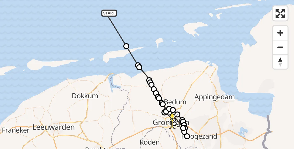 Routekaart van de vlucht: Kustwachthelikopter naar Universitair Medisch Centrum Groningen, Poortweg