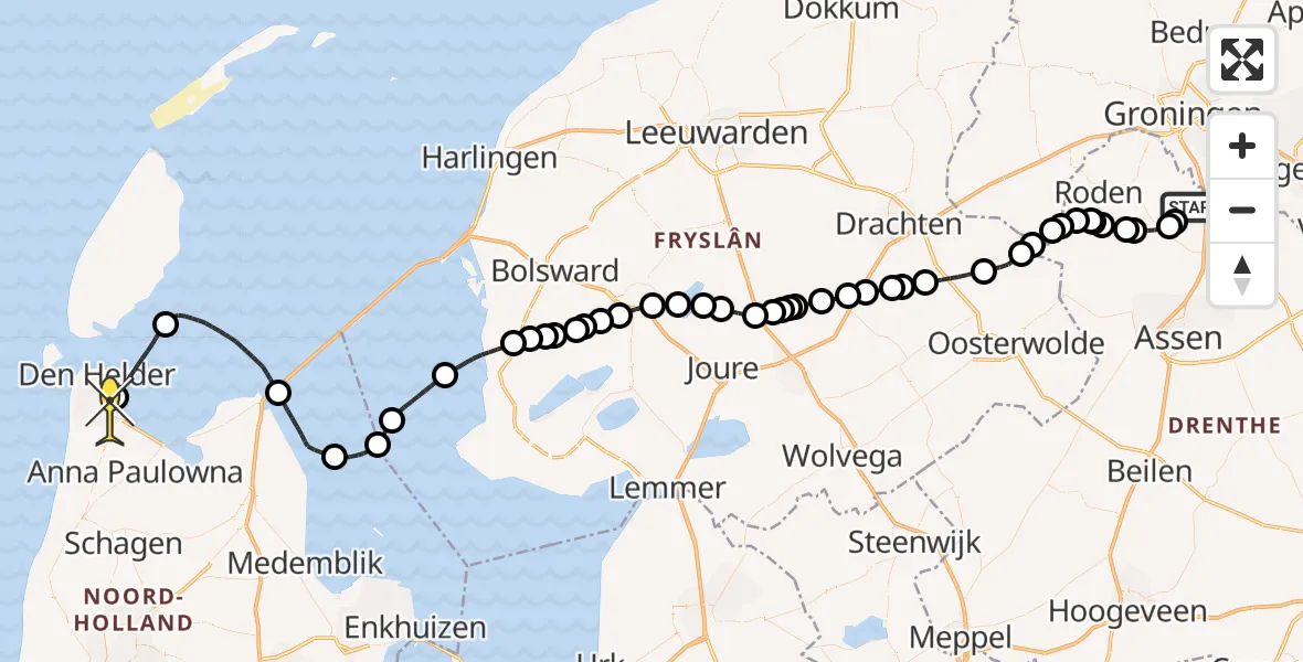 Routekaart van de vlucht: Kustwachthelikopter naar Vliegveld De Kooy, Luchthavenweg