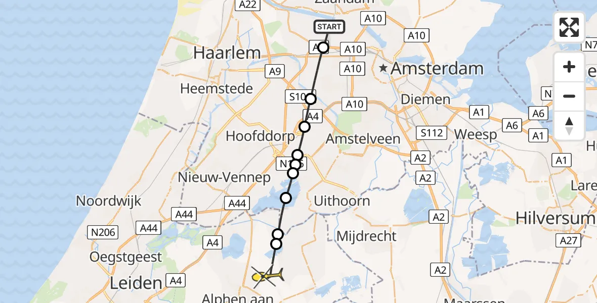 Routekaart van de vlucht: Lifeliner 1 naar Ter Aar, Stouthandelstraat