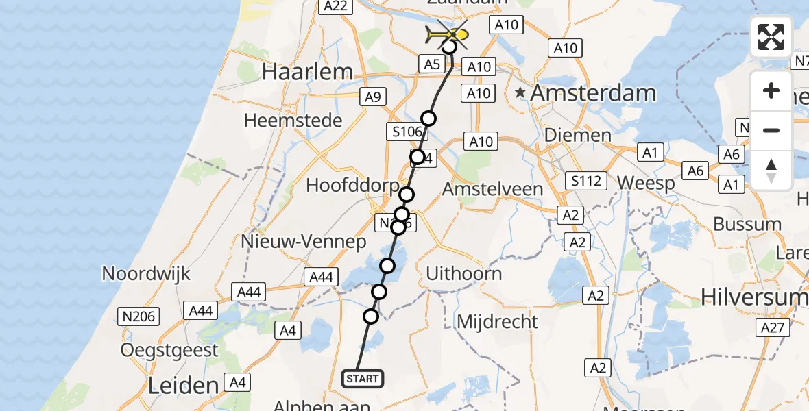 Routekaart van de vlucht: Lifeliner 1 naar Amsterdam Heliport, Hornweg