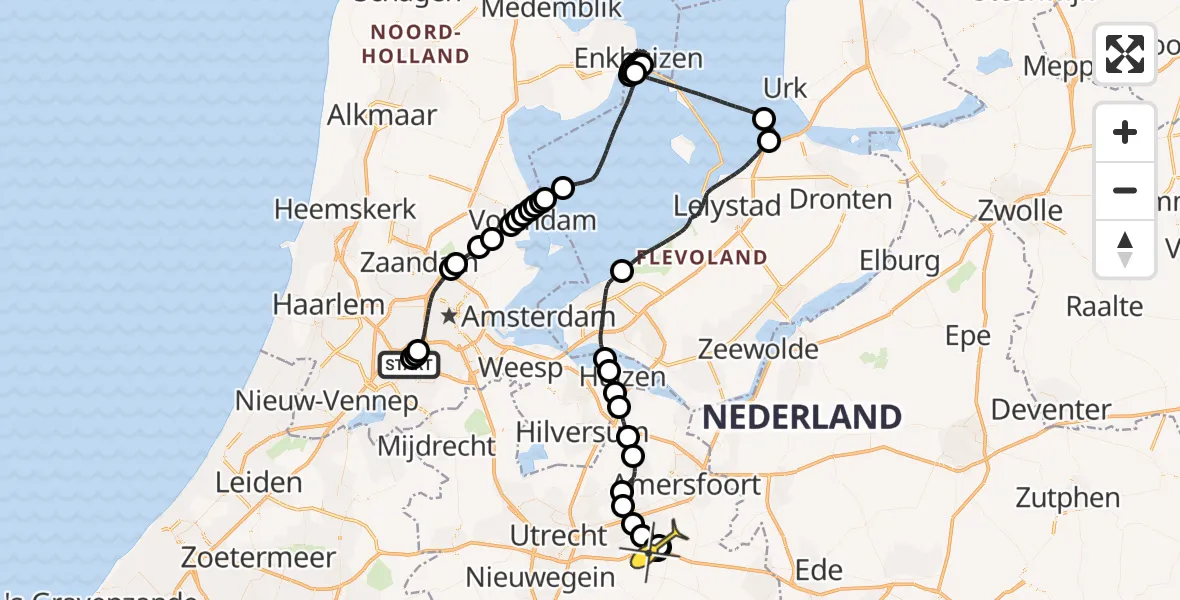 Routekaart van de vlucht: Politiehelikopter naar Driebergen-Rijsenburg, Maarnseweg