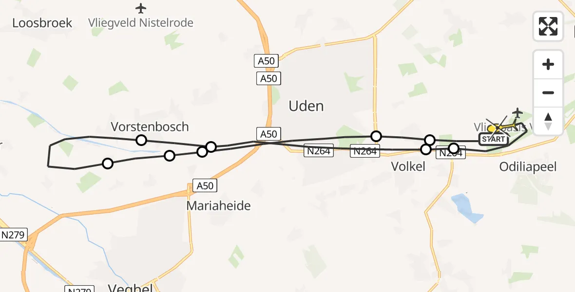 Routekaart van de vlucht: Lifeliner 3 naar Vliegbasis Volkel, Zeelandsedijk