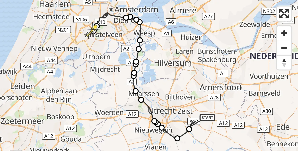 Routekaart van de vlucht: Politieheli naar Schiphol, Thermiekstraat