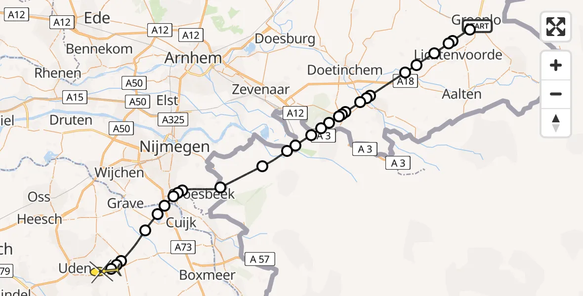 Routekaart van de vlucht: Lifeliner 3 naar Vliegbasis Volkel, Zeelandsedijk