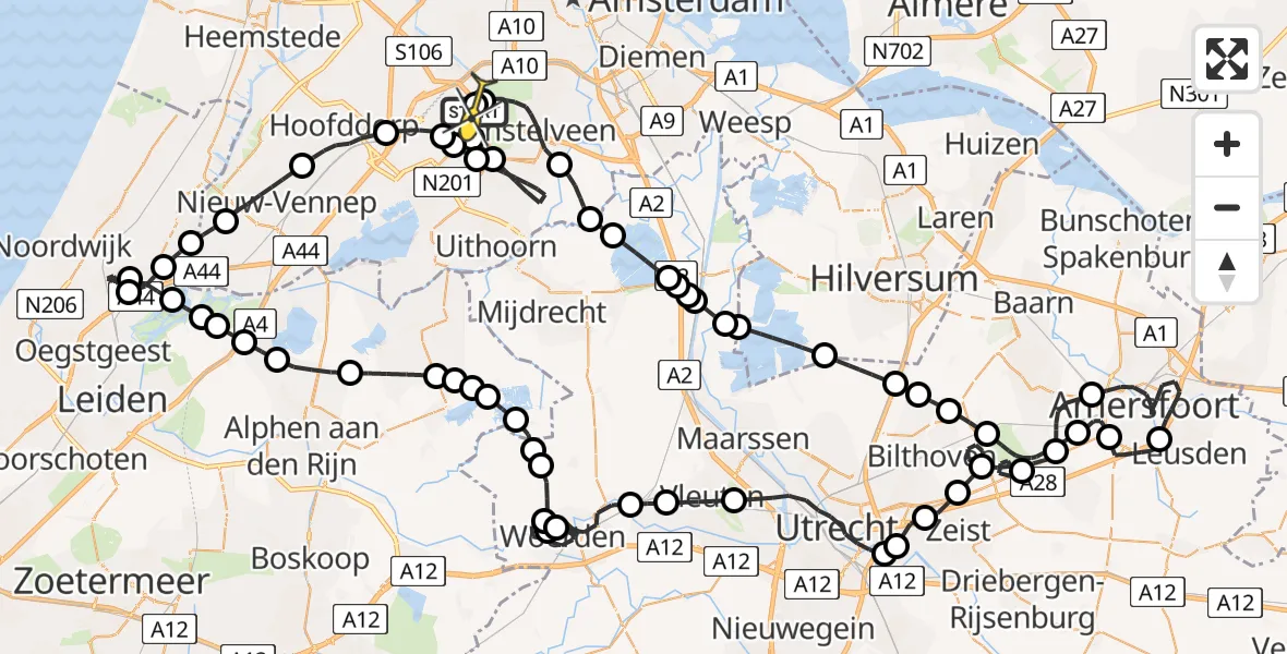 Routekaart van de vlucht: Politieheli naar Schiphol, Loevesteinse Randweg