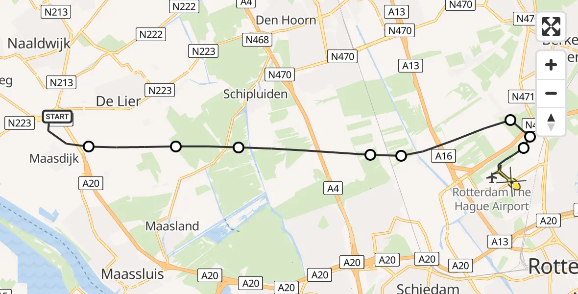 Routekaart van de vlucht: Lifeliner 2 naar Rotterdam The Hague Airport, Brandenburgbaan