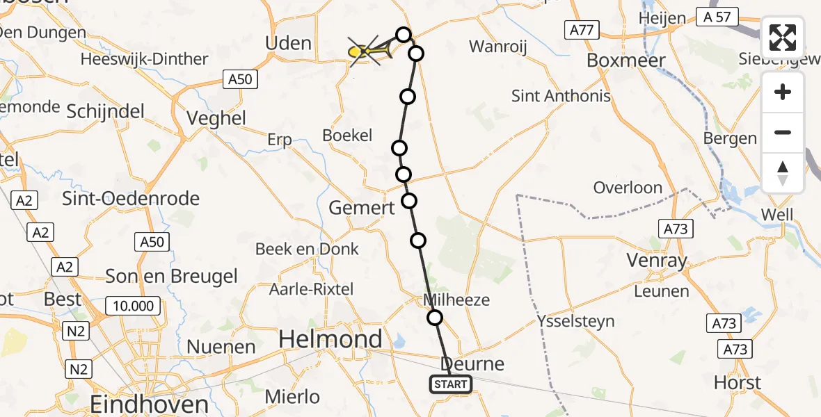 Routekaart van de vlucht: Lifeliner 3 naar Vliegbasis Volkel, Zeelandsedijk