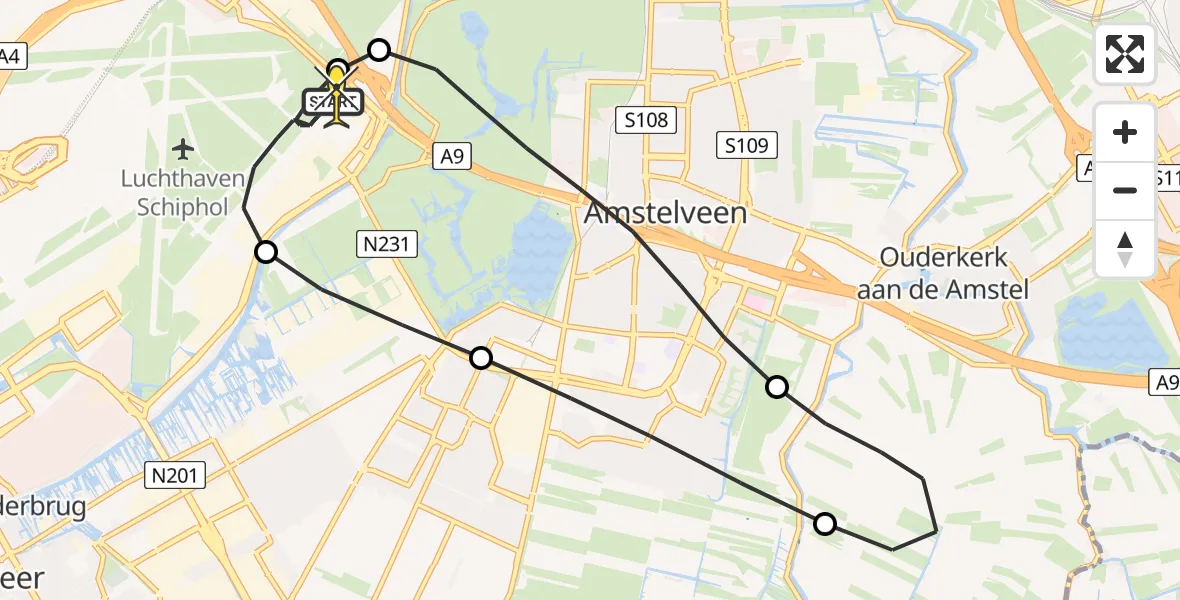 Routekaart van de vlucht: Politieheli naar Schiphol, Loevesteinse Randweg