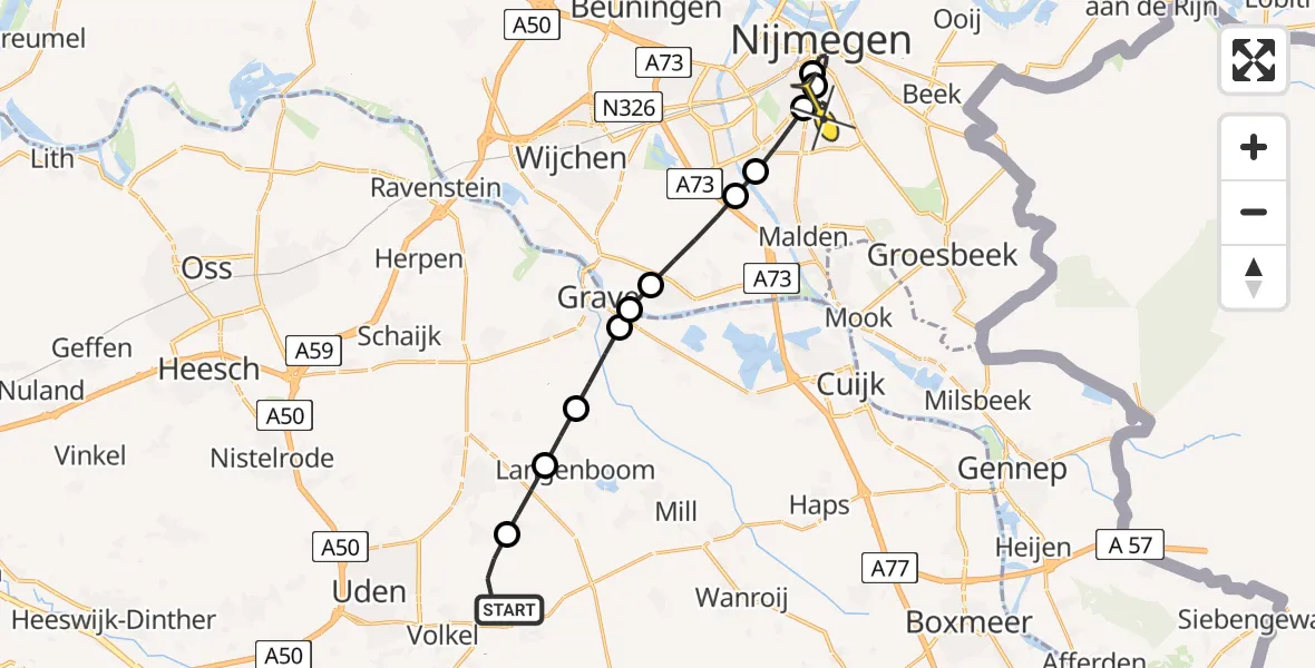 Routekaart van de vlucht: Lifeliner 3 naar Radboud Universitair Medisch Centrum, Geert Grooteplein Zuid