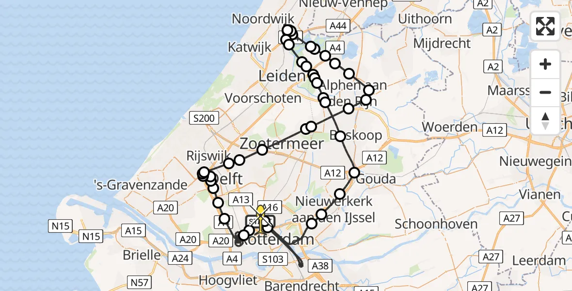 Routekaart van de vlucht: Politiehelikopter naar Rotterdam The Hague Airport, Brandenburgbaan