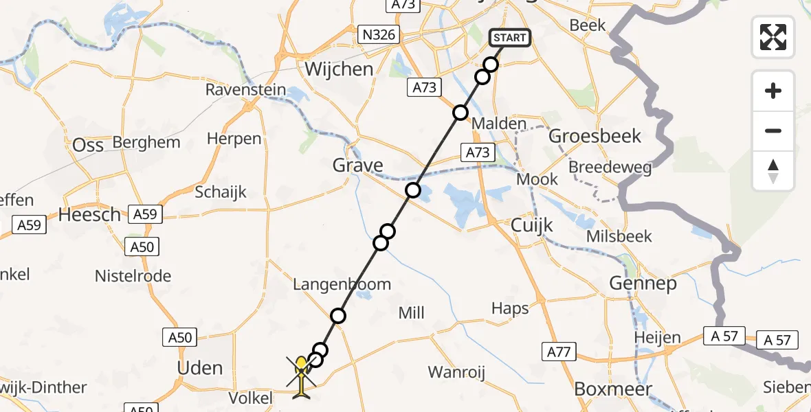 Routekaart van de vlucht: Lifeliner 3 naar Vliegbasis Volkel, Zeelandsedijk