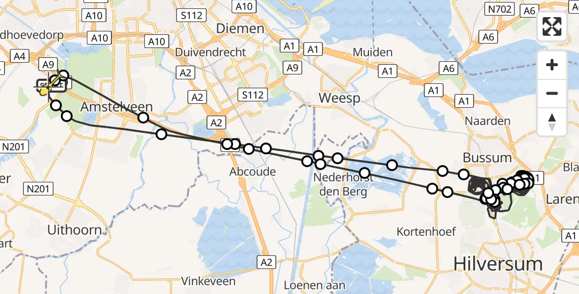 Routekaart van de vlucht: Politiehelikopter naar Schiphol, Loevesteinse Randweg