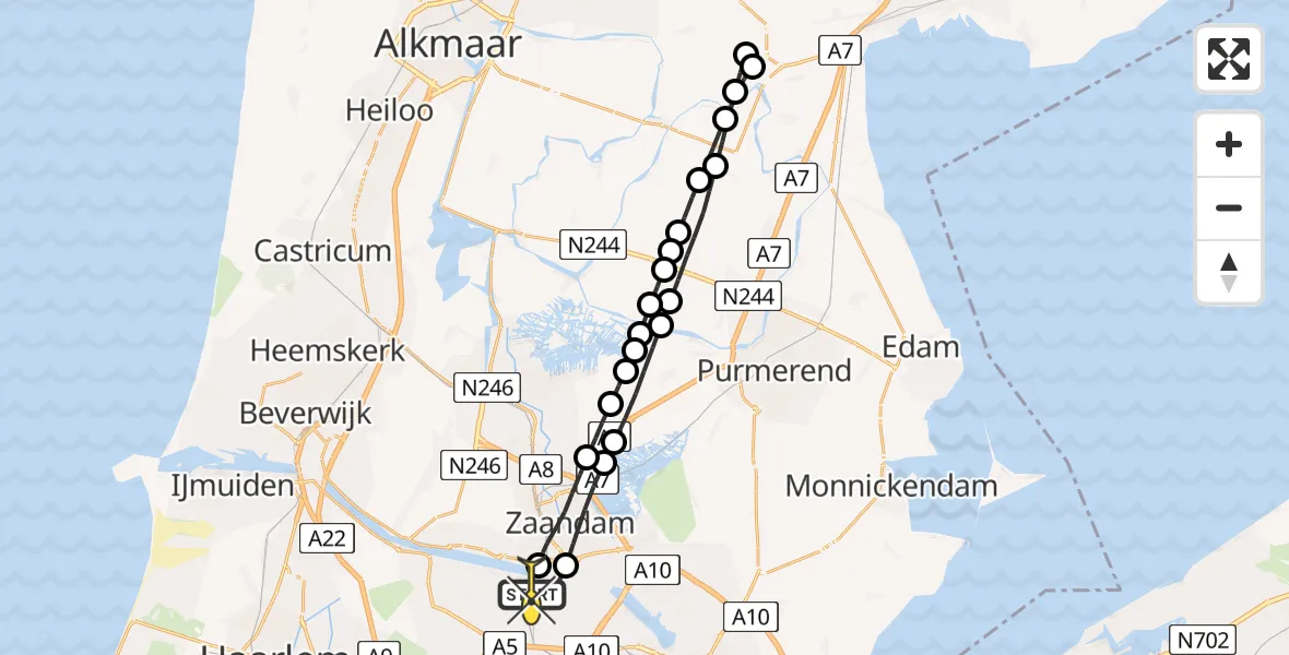 Routekaart van de vlucht: Lifeliner 1 naar Amsterdam Heliport, Hornweg