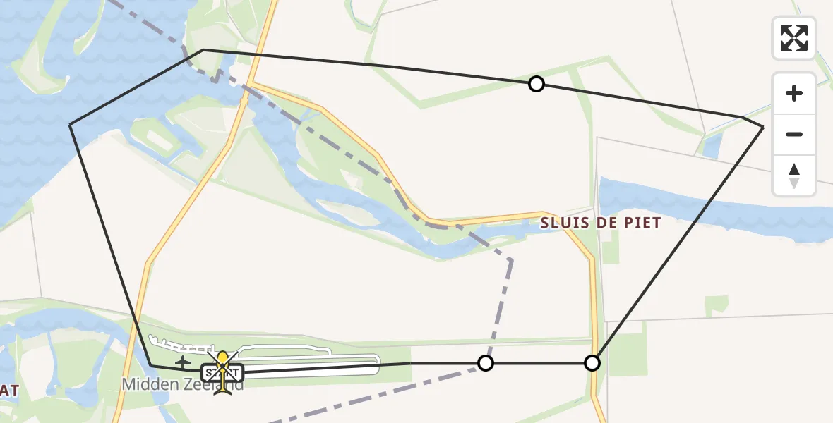 Routekaart van de vlucht: Kustwachthelikopter naar Vliegveld Midden-Zeeland, Calandweg