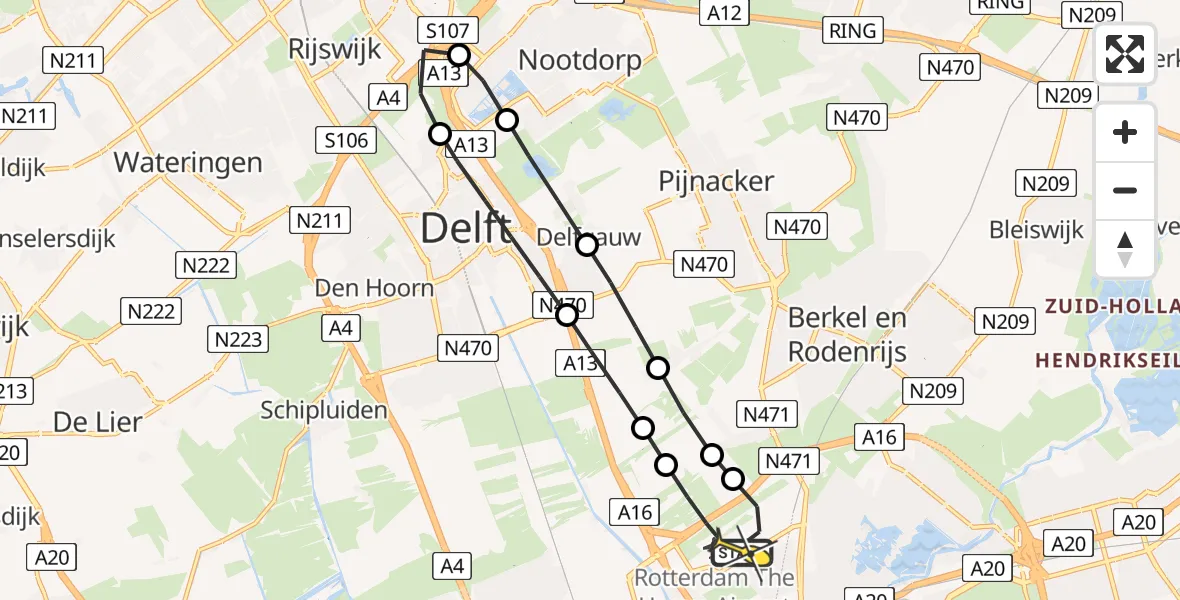 Routekaart van de vlucht: Lifeliner 2 naar Rotterdam The Hague Airport, Brandenburgbaan