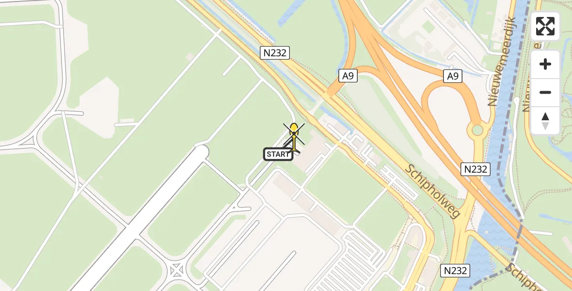 Routekaart van de vlucht: Politiehelikopter naar Schiphol, Loevesteinse Randweg