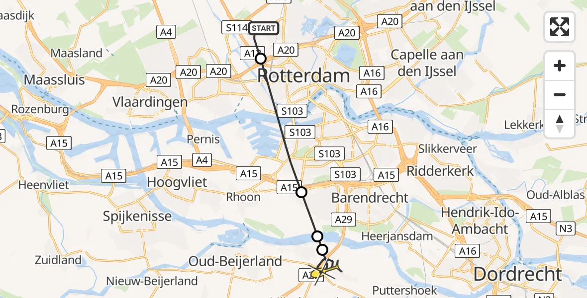Routekaart van de vlucht: Lifeliner 2 naar Heinenoord, Reedijk