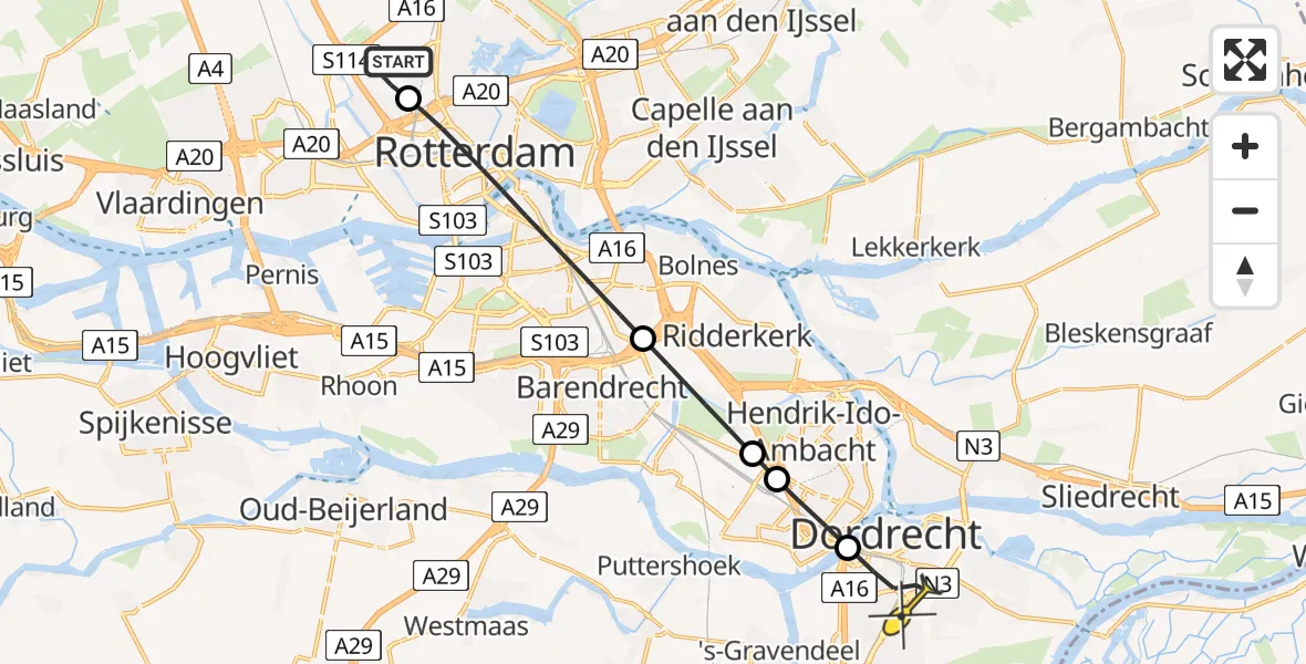 Routekaart van de vlucht: Lifeliner 2 naar Dordrecht, Jaap Edenplein