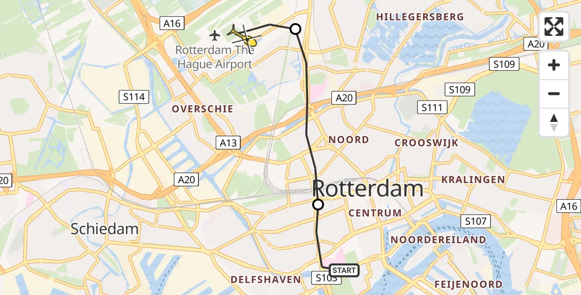 Routekaart van de vlucht: Lifeliner 2 naar Rotterdam The Hague Airport, Brandenburgbaan