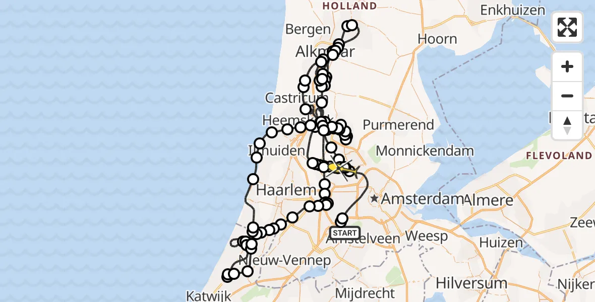 Routekaart van de vlucht: Politiehelikopter naar Amsterdam Heliport, Hoofdtocht
