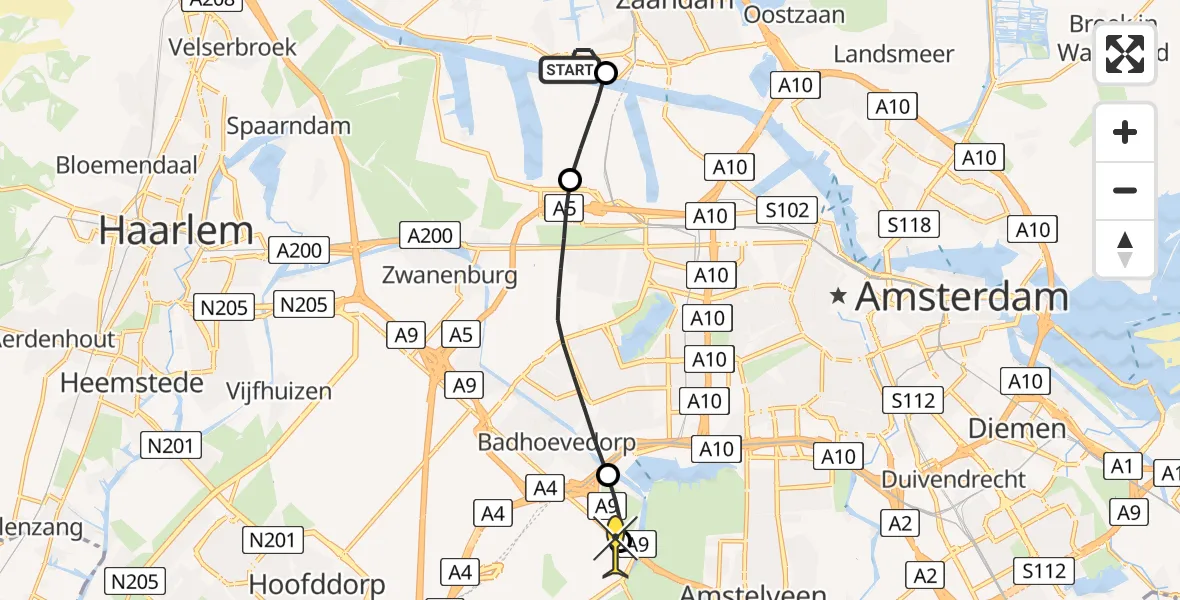 Routekaart van de vlucht: Politieheli naar Schiphol, Thermiekstraat