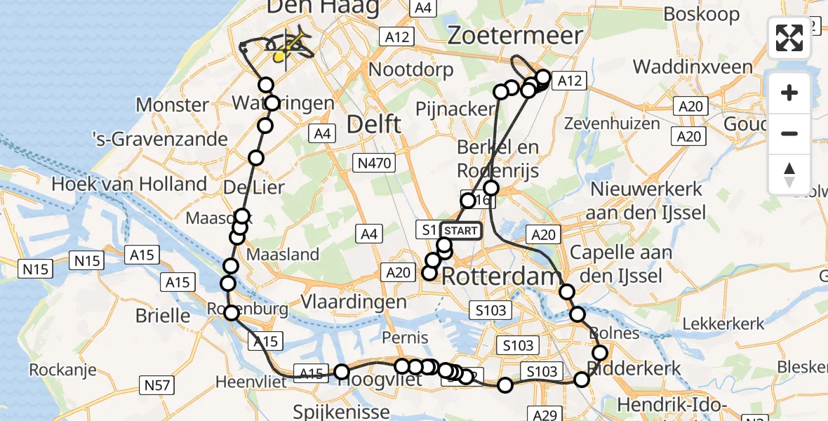 Routekaart van de vlucht: Politiehelikopter naar Den Haag, Henriëtte Roland Holstweg