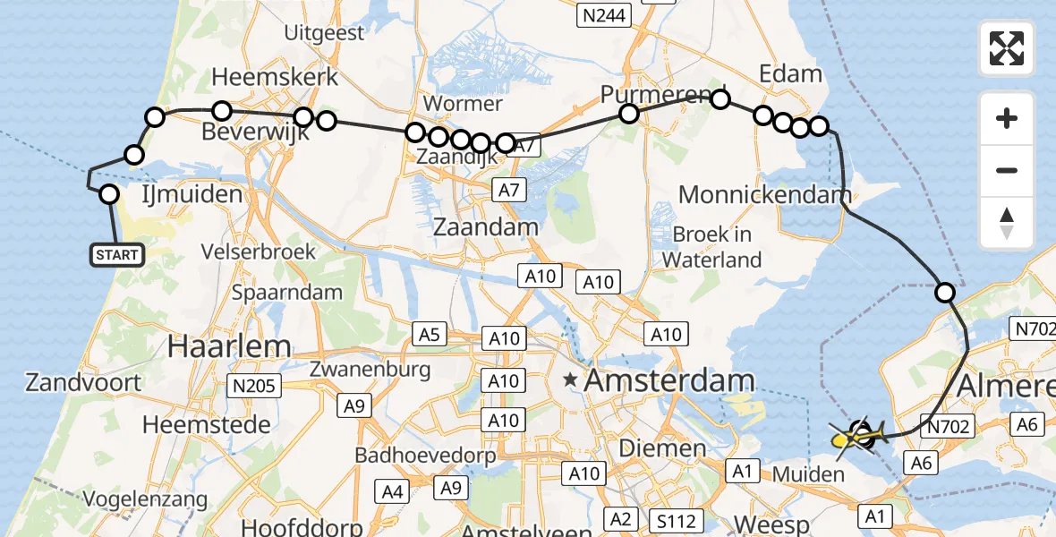 Routekaart van de vlucht: Politieheli naar Muiden, Hooft
