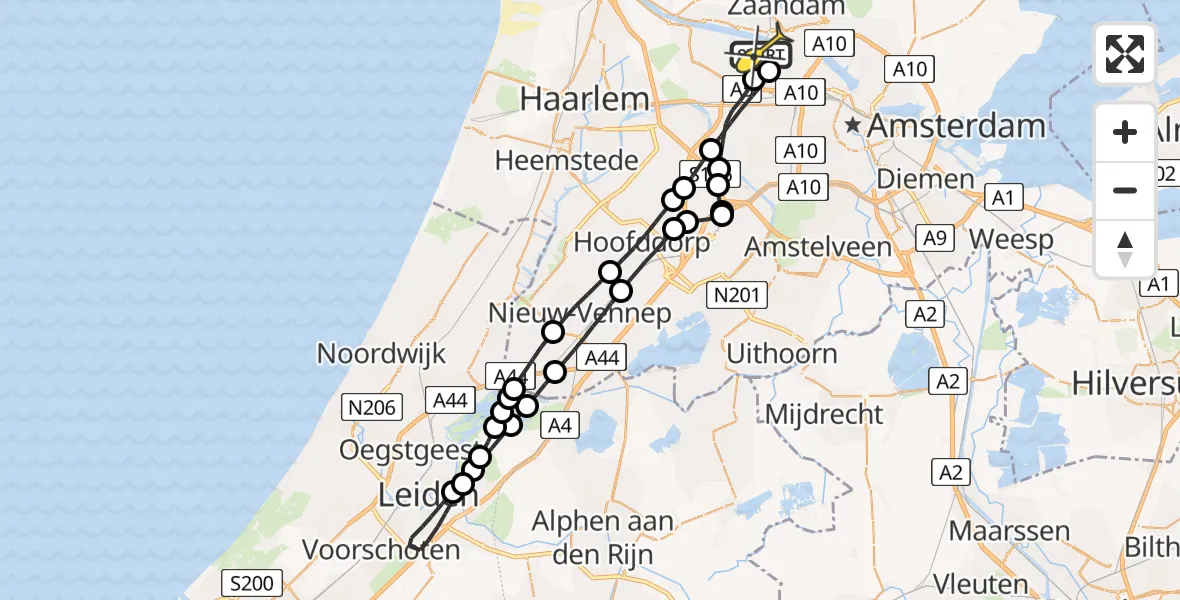 Routekaart van de vlucht: Lifeliner 1 naar Amsterdam Heliport, Capriweg