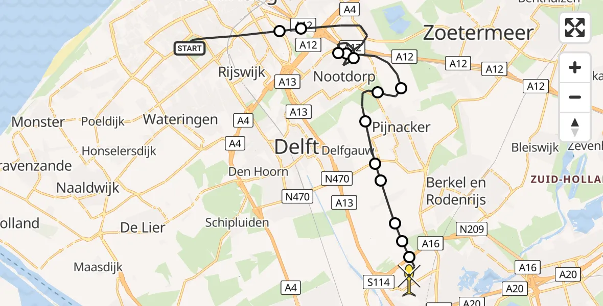 Routekaart van de vlucht: Politieheli naar Rotterdam The Hague Airport, Brandenburgbaan