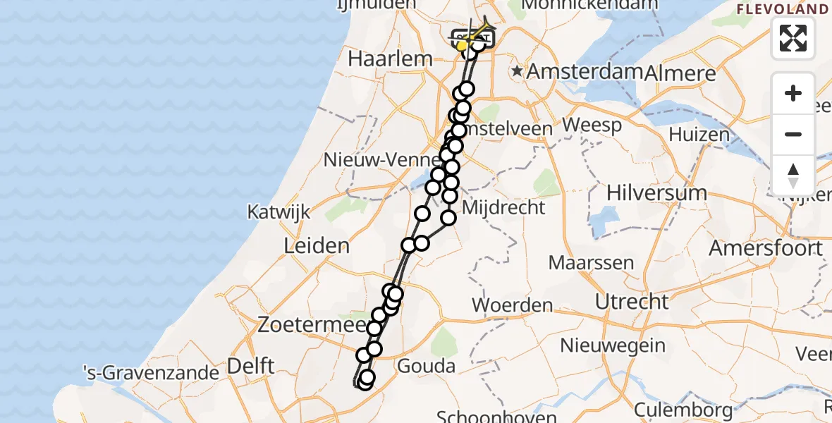 Routekaart van de vlucht: Lifeliner 1 naar Amsterdam Heliport, Capriweg