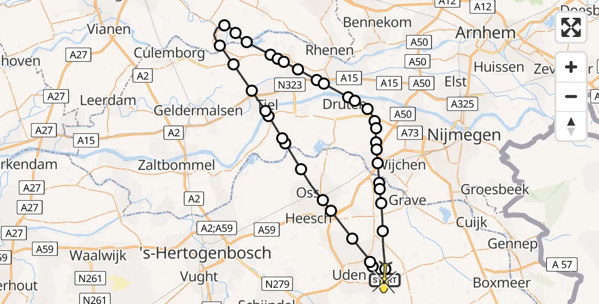Routekaart van de vlucht: Lifeliner 3 naar Vliegbasis Volkel, Zeelandsedijk