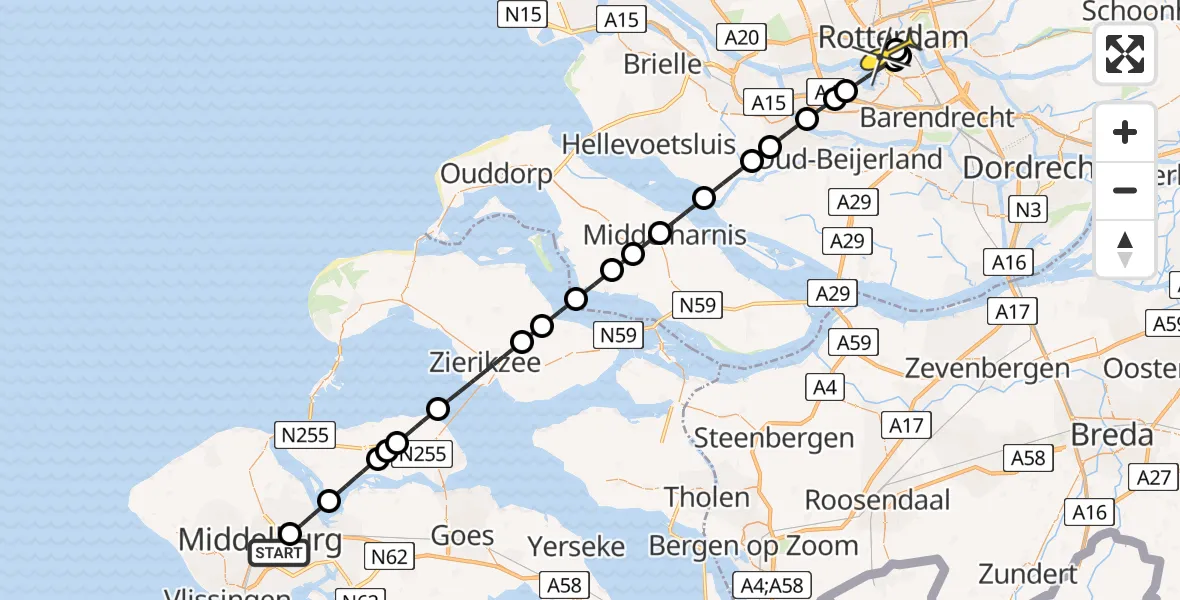 Routekaart van de vlucht: Lifeliner 2 naar Erasmus MC, Westzeedijk