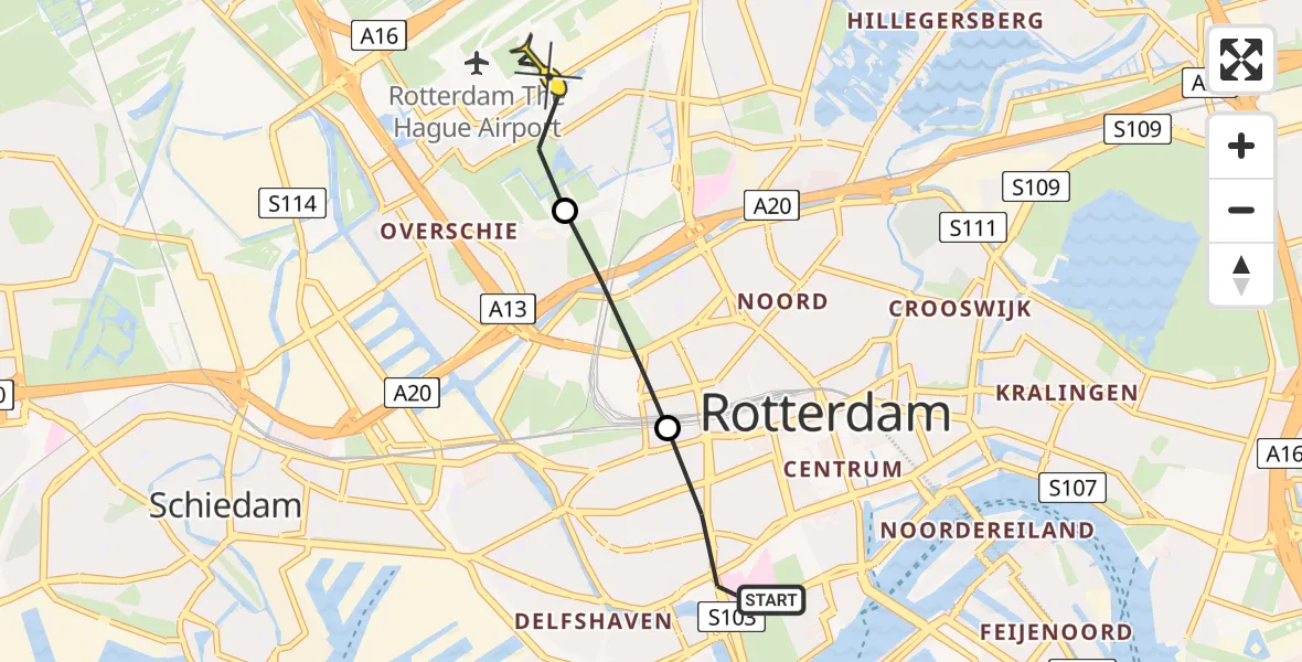 Routekaart van de vlucht: Lifeliner 2 naar Rotterdam The Hague Airport, Brandenburgbaan