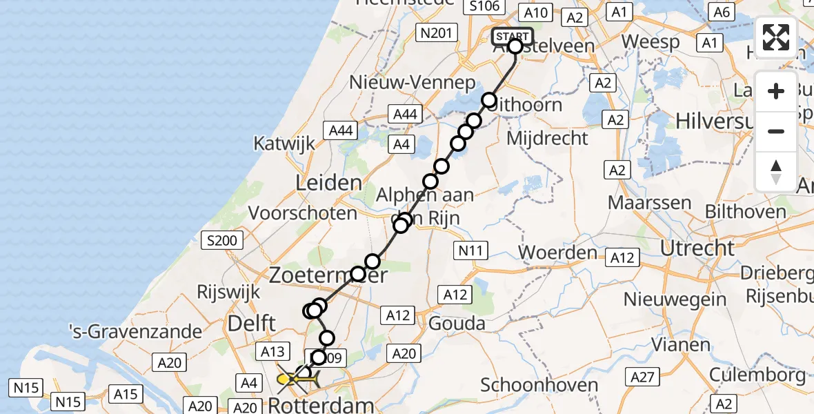 Routekaart van de vlucht: Politiehelikopter naar Rotterdam The Hague Airport, Brandenburgbaan