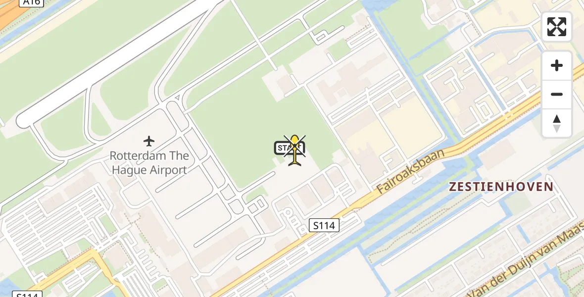 Routekaart van de vlucht: Politiehelikopter naar Rotterdam The Hague Airport, Fairoaksbaan