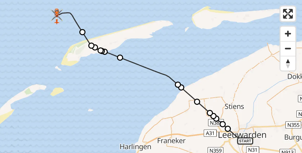 Vluchtroute Kustwachthelikopter Leeuwarden - , 06 januari 2026, 16:01