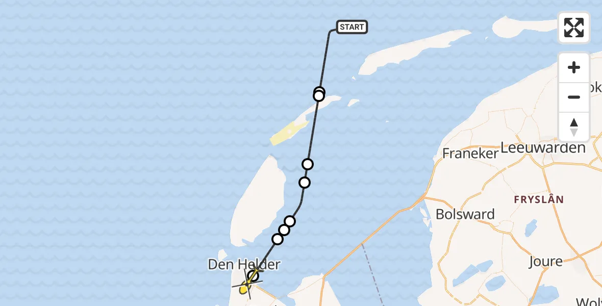 Routekaart van de vlucht: Kustwachthelikopter naar Vliegveld De Kooy, Luchthavenweg