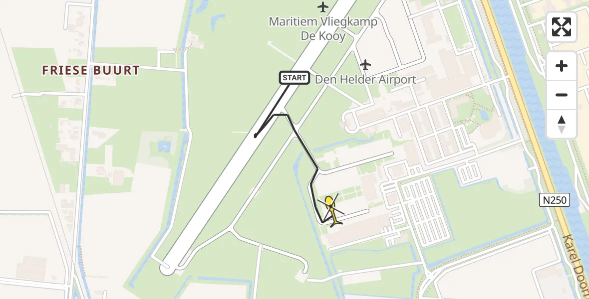 Routekaart van de vlucht: Kustwachthelikopter naar Vliegveld De Kooy, Luchthavenweg