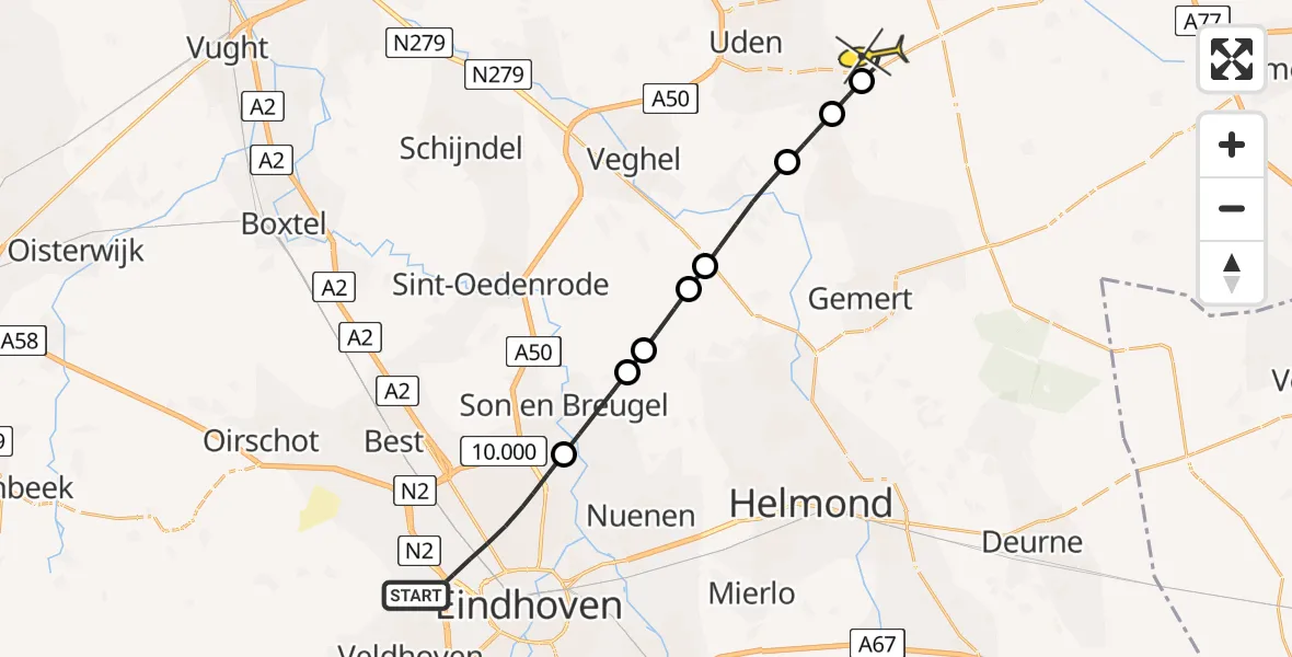 Routekaart van de vlucht: Lifeliner 3 naar Vliegbasis Volkel, Zeelandsedijk