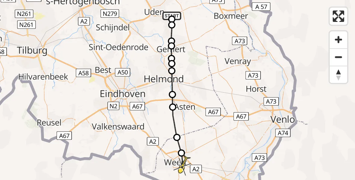 Routekaart van de vlucht: Lifeliner 3 naar Weert, Begijnenpeelweg
