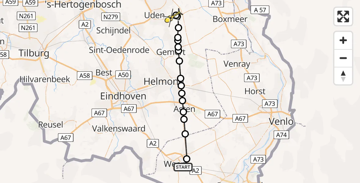 Routekaart van de vlucht: Lifeliner 3 naar Vliegbasis Volkel, Zeelandsedijk