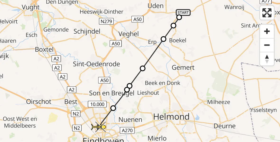 Routekaart van de vlucht: Lifeliner 3 naar Eindhoven, Mensfort