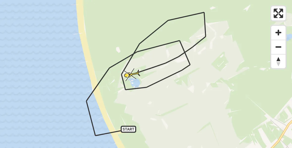Routekaart van de vlucht: Kustwachthelikopter naar Burgh-Haamstede, A. van der Weijdeweg