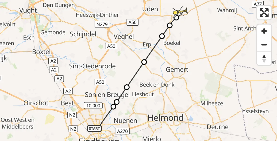 Routekaart van de vlucht: Lifeliner 3 naar Vliegbasis Volkel, Zeelandsedijk